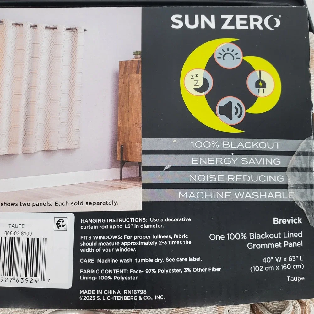 Sun Zero Brevick‎ Taupe 100% Total Blackout Grommet Window Panel 40x63 1 Panel